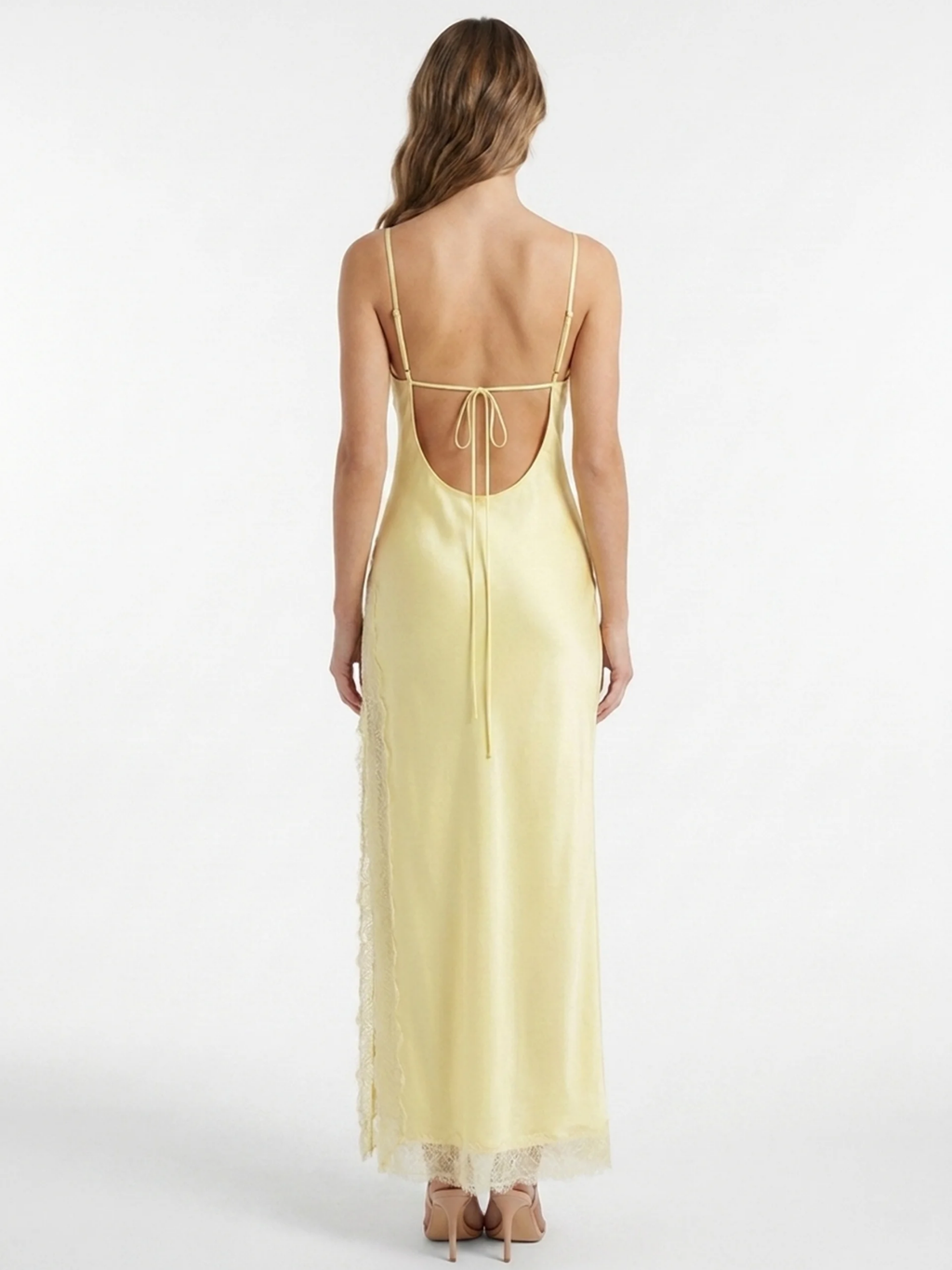 FALLON Women's Satin Lace-Trim Slip Maxi Dress