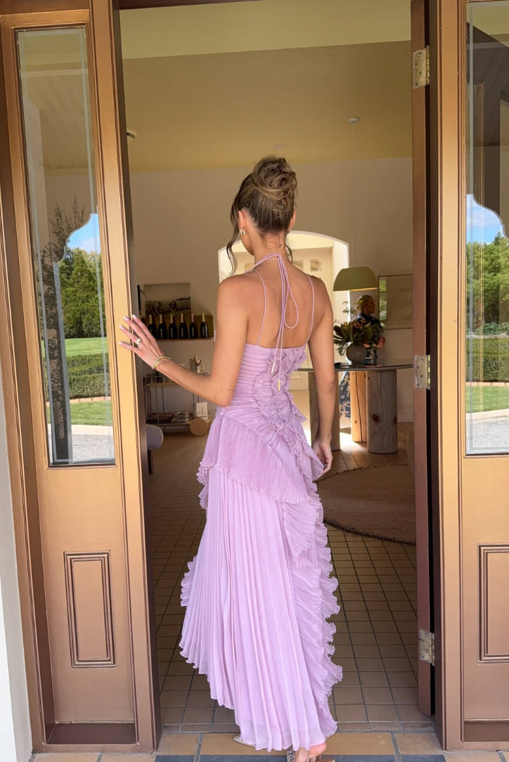 Carla | Pleated Ruffle Halter Maxi Dress