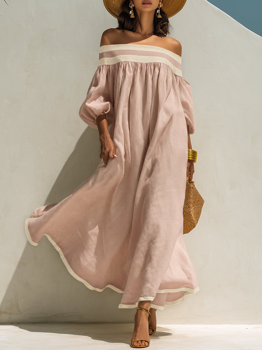 Ava | Linen Off-Shoulder Balloon Sleeve Maxi Dress