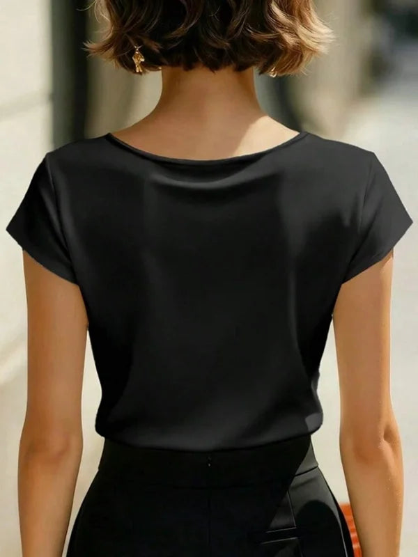 Andrea | Satin Draped Wrap V-Neck Top