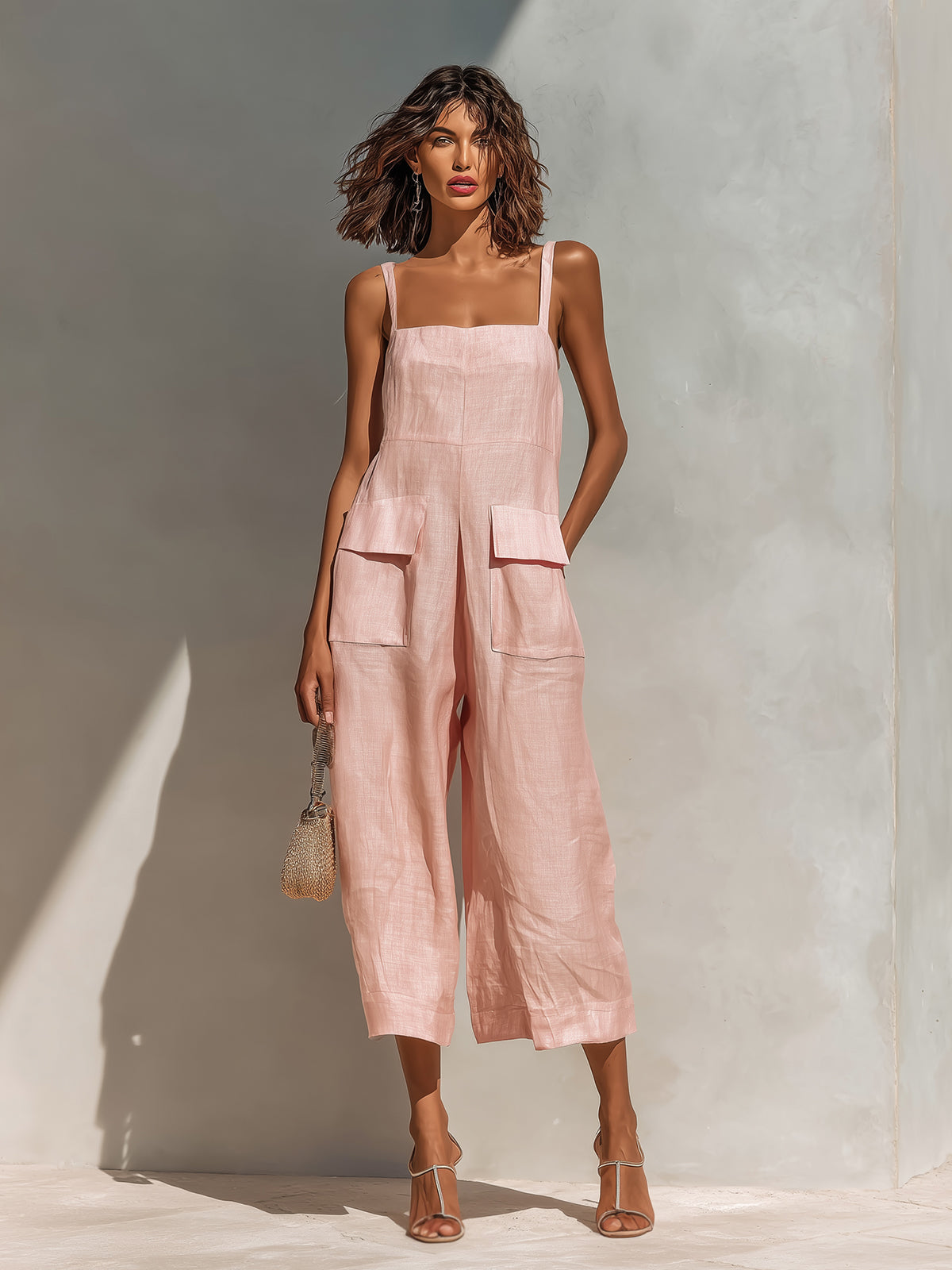Eleanor | Linen Wide-Leg Cargo Jumpsuit