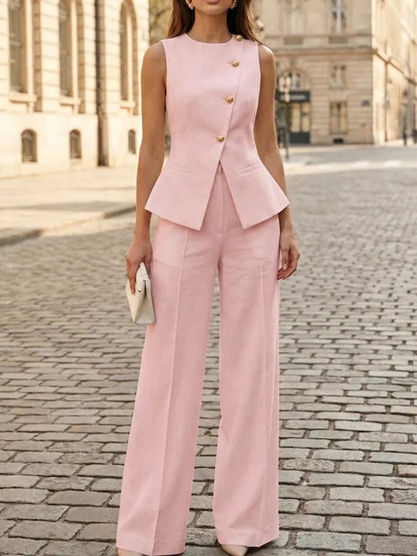 Celine | Asymmetric Button Vest Wide-Leg Co-ord Set