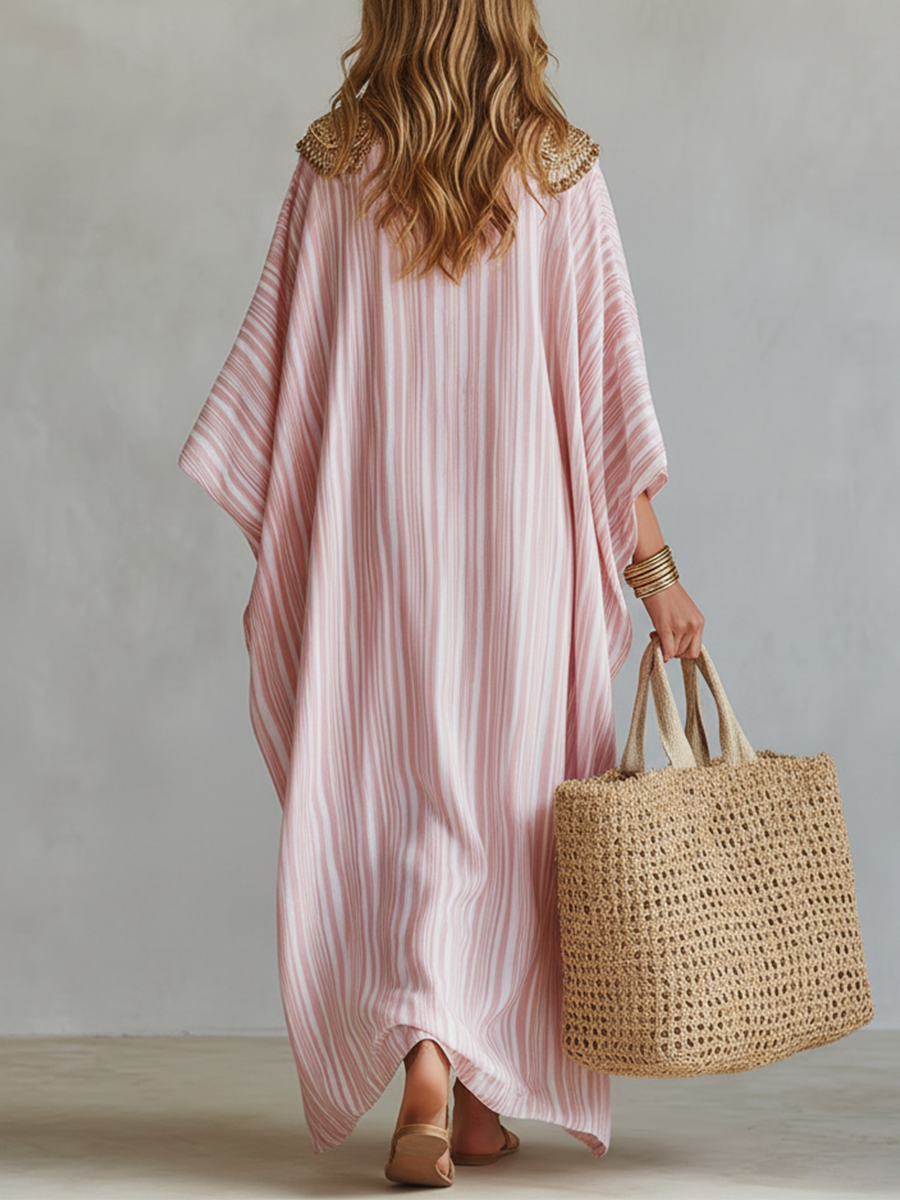 Verity | Striped V-Neck Caftan Maxi Dress
