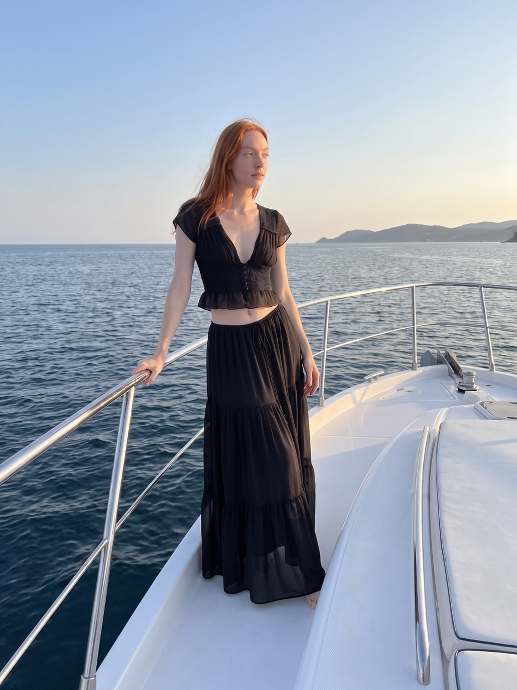 Skylar | Lace Trim Crop Top Tiered Maxi Skirt Set