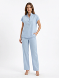 NERISSA Women's Short Sleeve Linen Top and Wide Leg Trouser Set