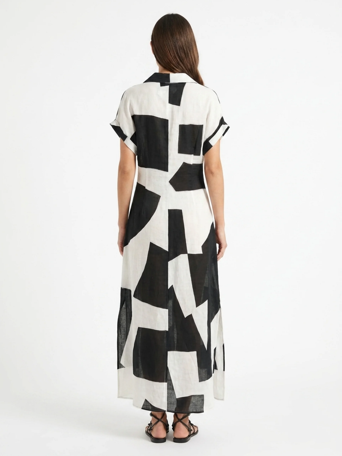 WINONA Women's Geometric Print Button-Front Maxi Shirt Dress
