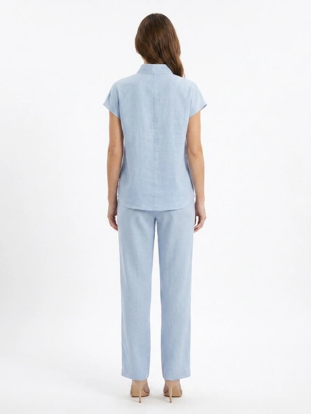 NERISSA Women's Short Sleeve Linen Top and Wide Leg Trouser Set