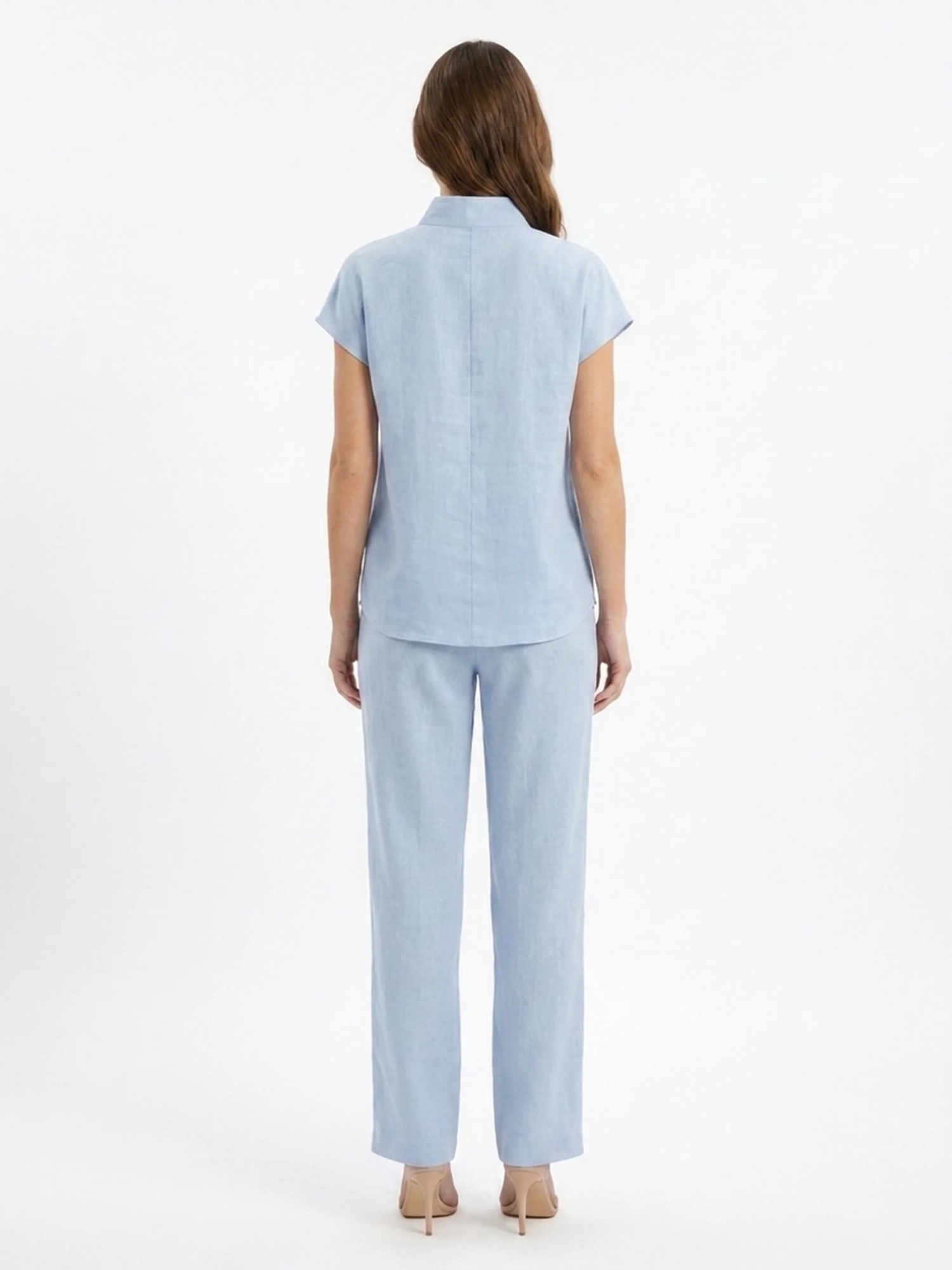 NERISSA Women's Short Sleeve Linen Top and Wide Leg Trouser Set