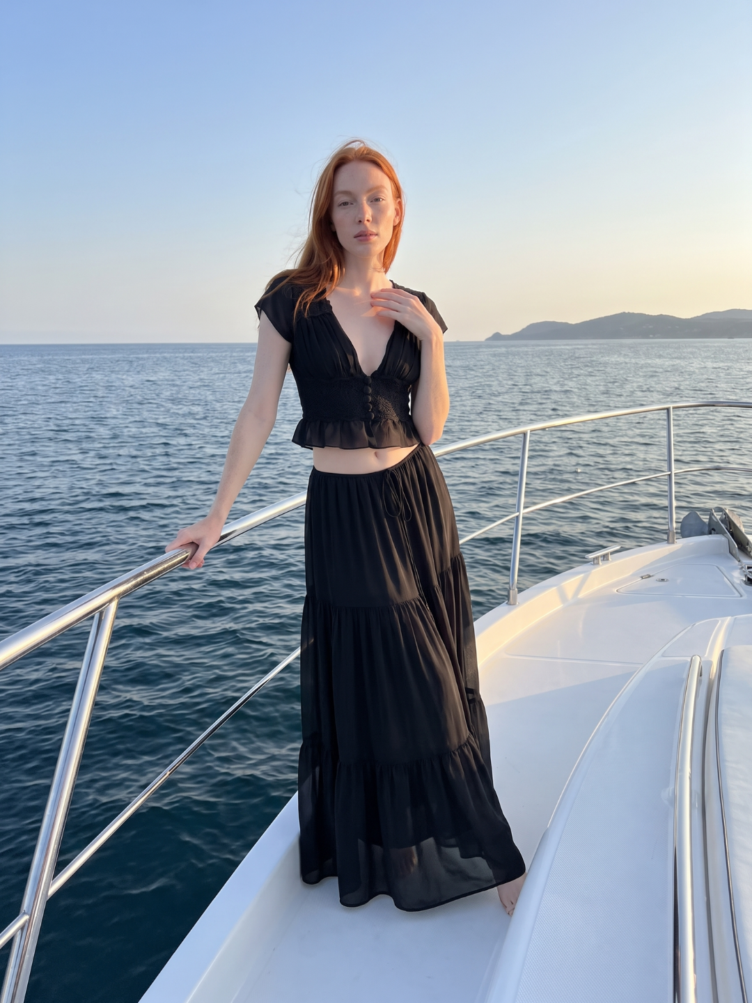 Skylar | Lace Trim Crop Top Tiered Maxi Skirt Set