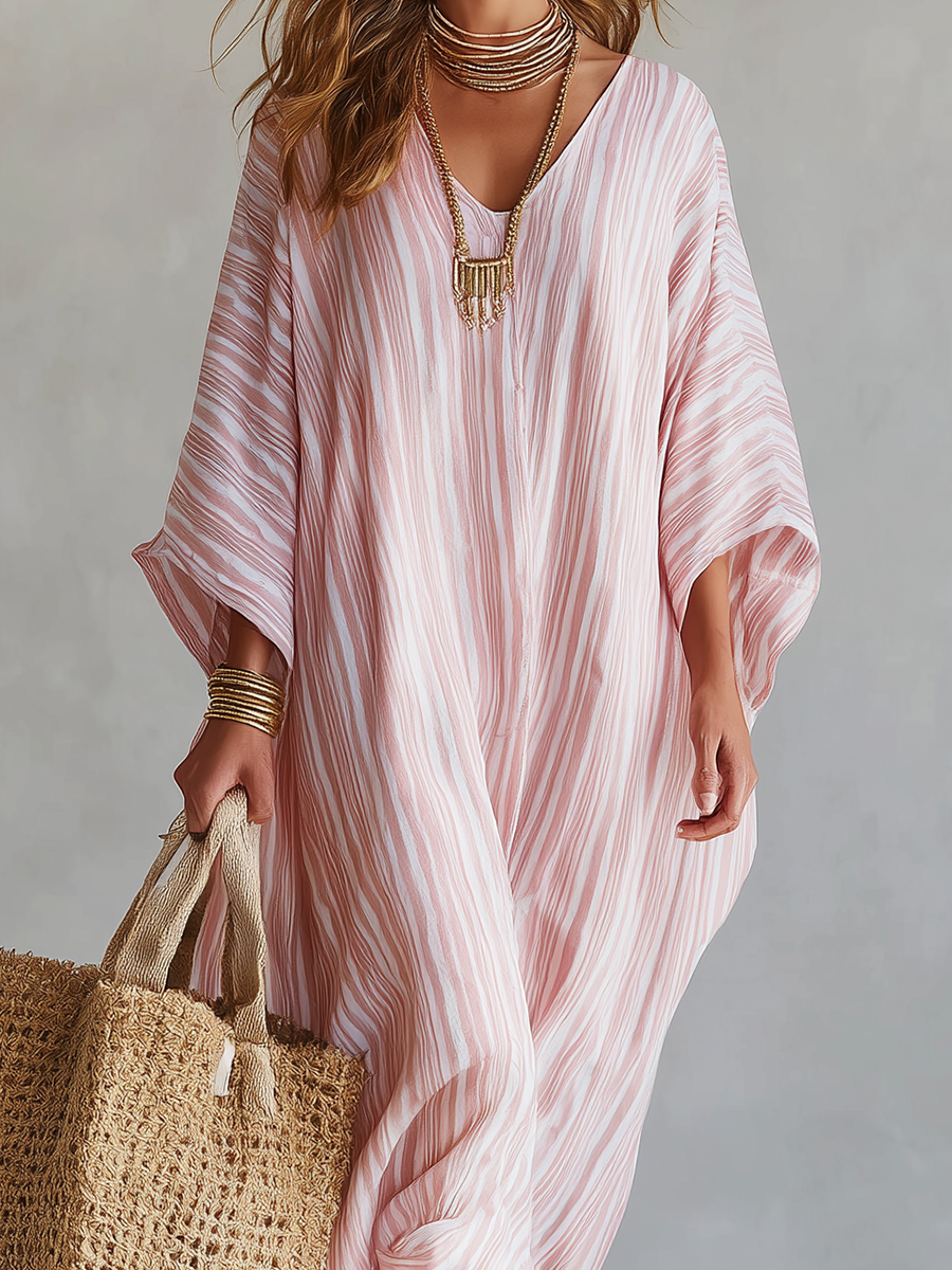 Verity | Striped V-Neck Caftan Maxi Dress