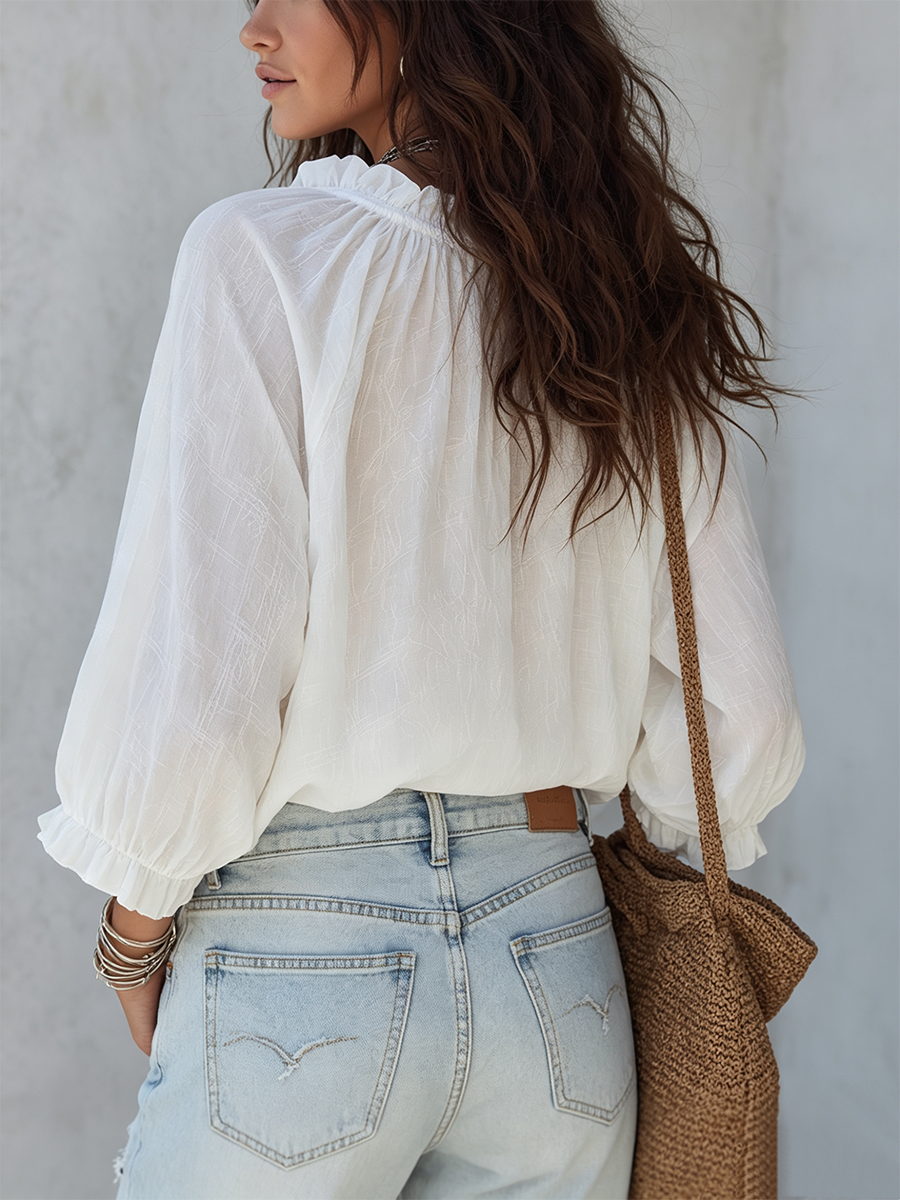 Sable | Ruffled Lace-Up Cotton Top