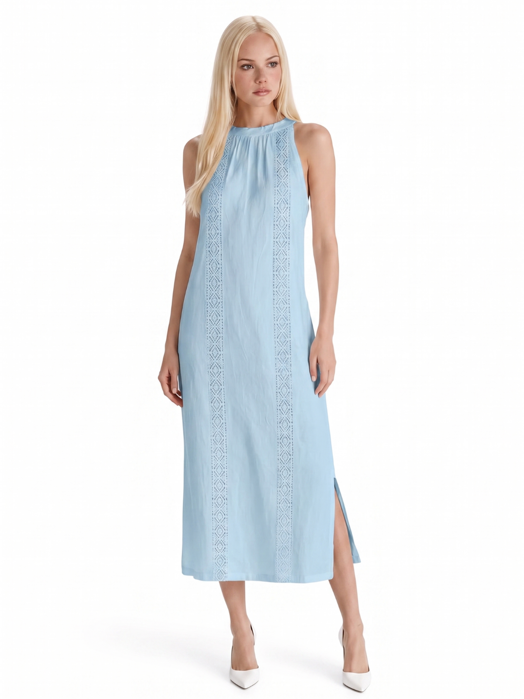 OPHELIE Women's Sleeveless Embroidered Mandarin Collar Midi Dress