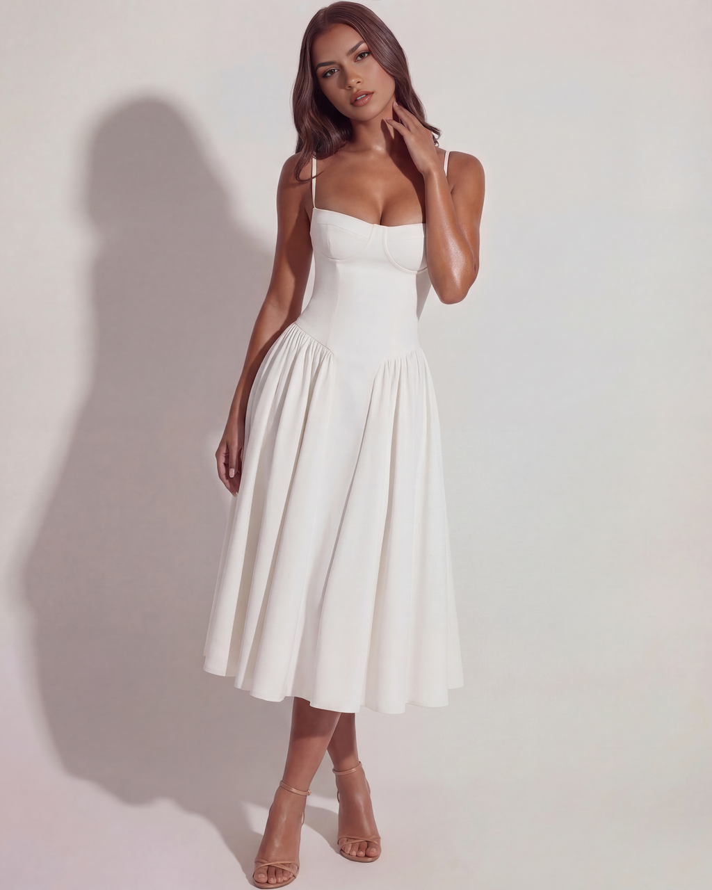 Eliza | Bustier Corset Square-Neck Full-Skirt Pocket Midi Dress