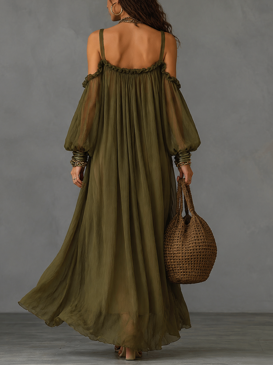 Cleo | Cold-Shoulder Bishop Sleeve Maxi Dress