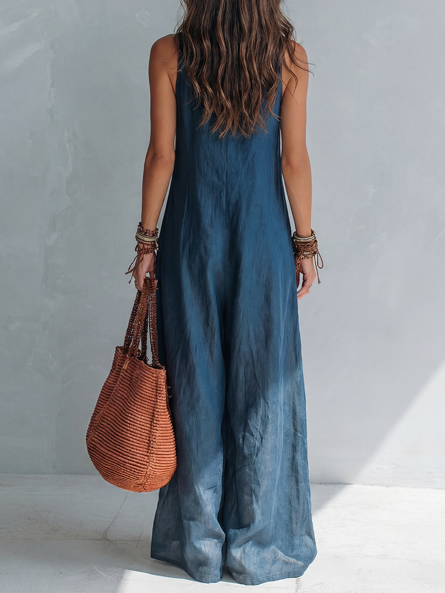 Sundae | Chambray V-Neck Wide-Leg Jumpsuit