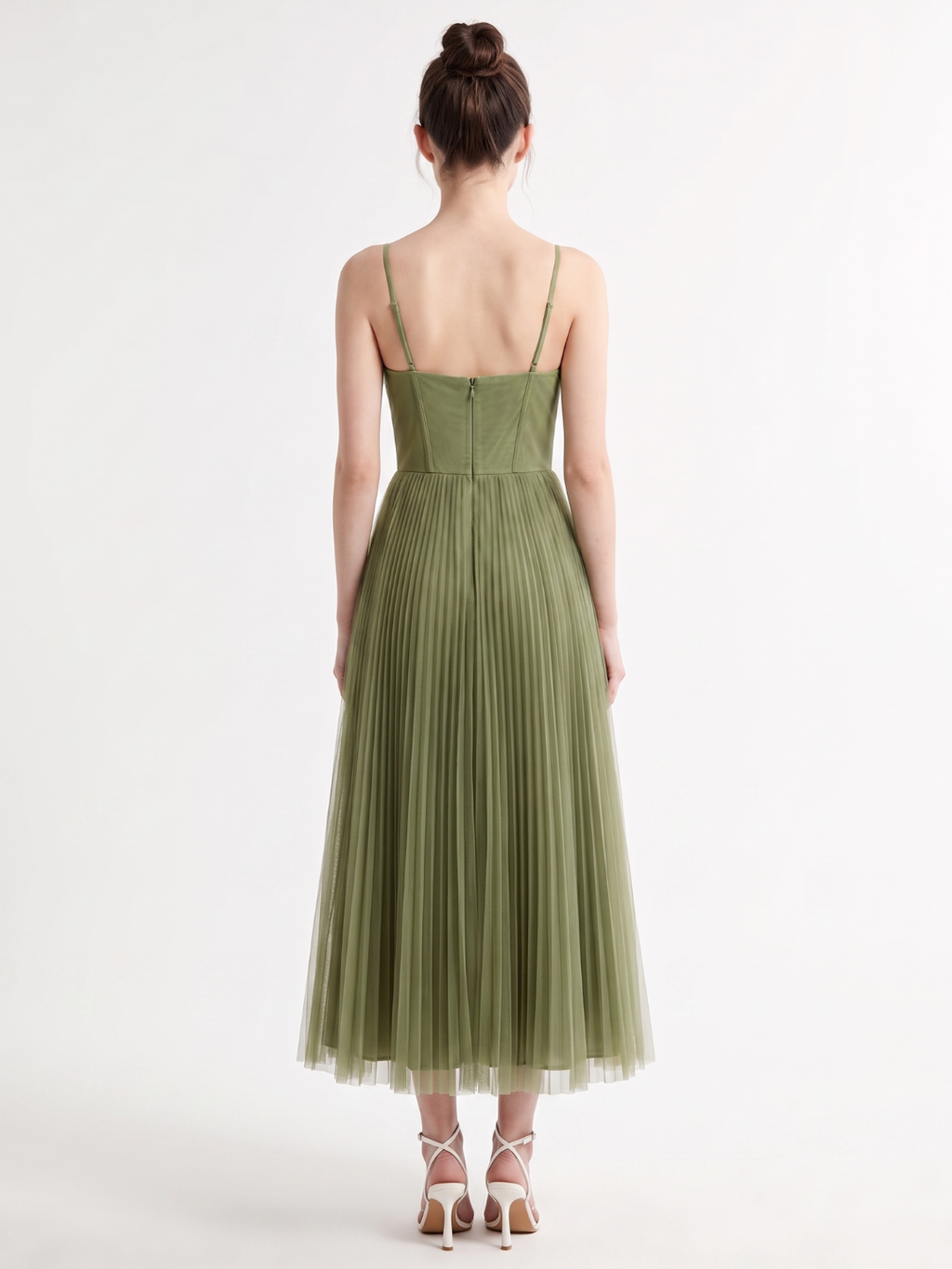 GALLIA Women's Spaghetti Strap Pleated Corset Maxi Dress