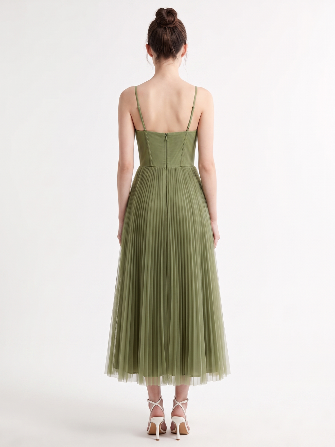 GALLIA Women's Spaghetti Strap Pleated Corset Maxi Dress
