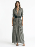 YARA Women's Pleated Belted Button-Front Maxi Shirt Dress