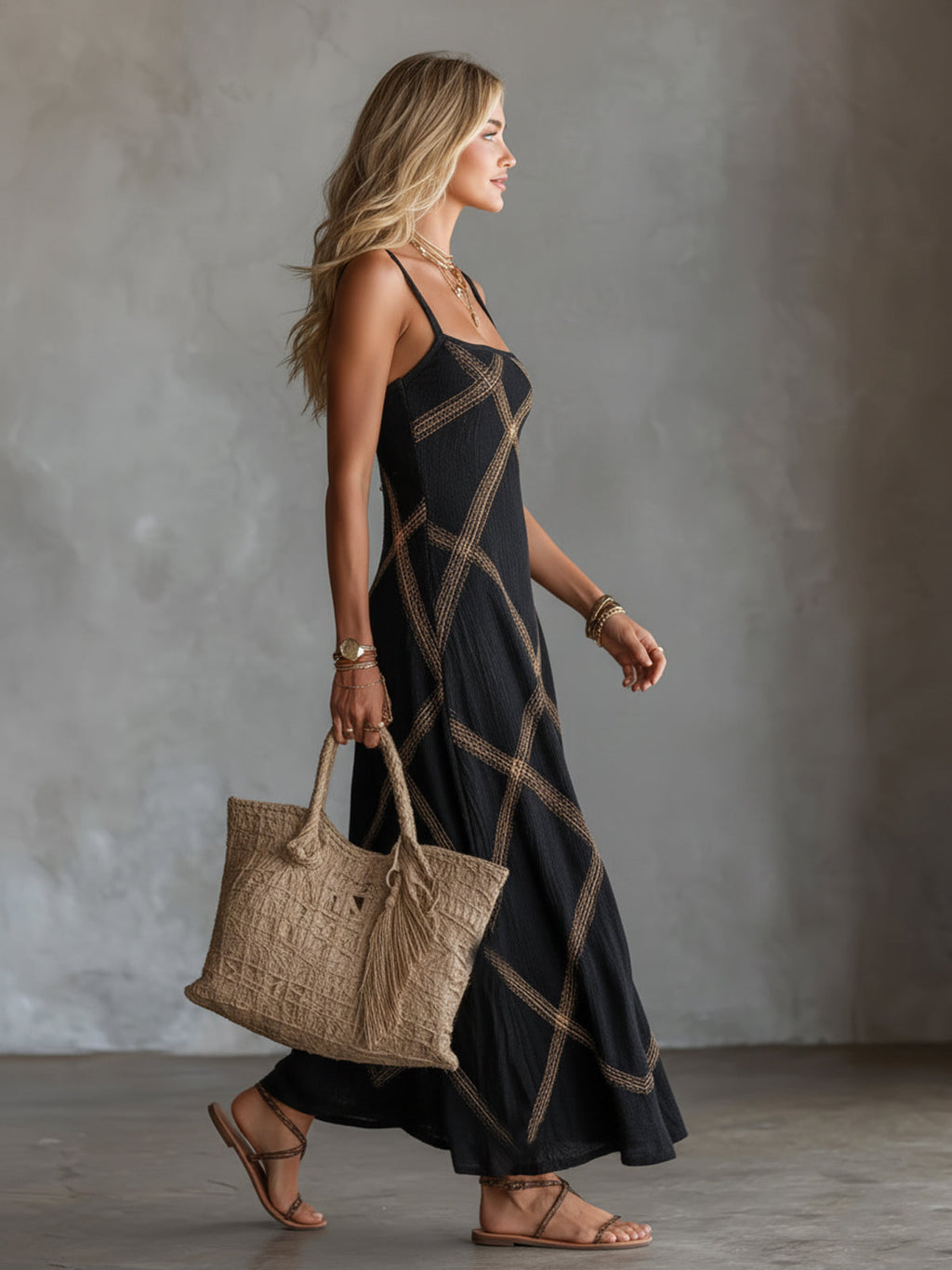 Eleanor | Embroidered Square-Neck Bodycon Maxi Dress