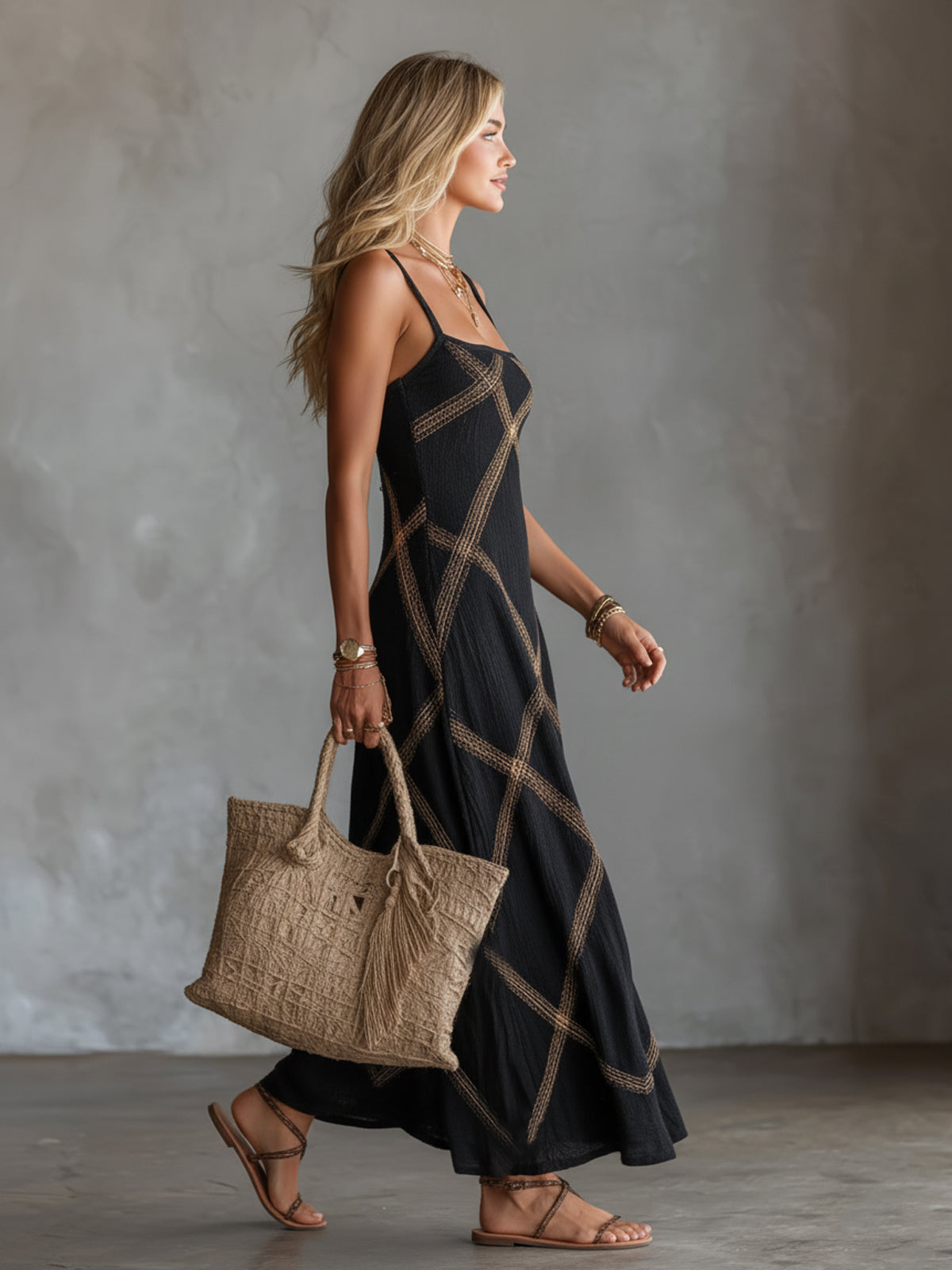 Eleanor | Embroidered Square-Neck Bodycon Maxi Dress