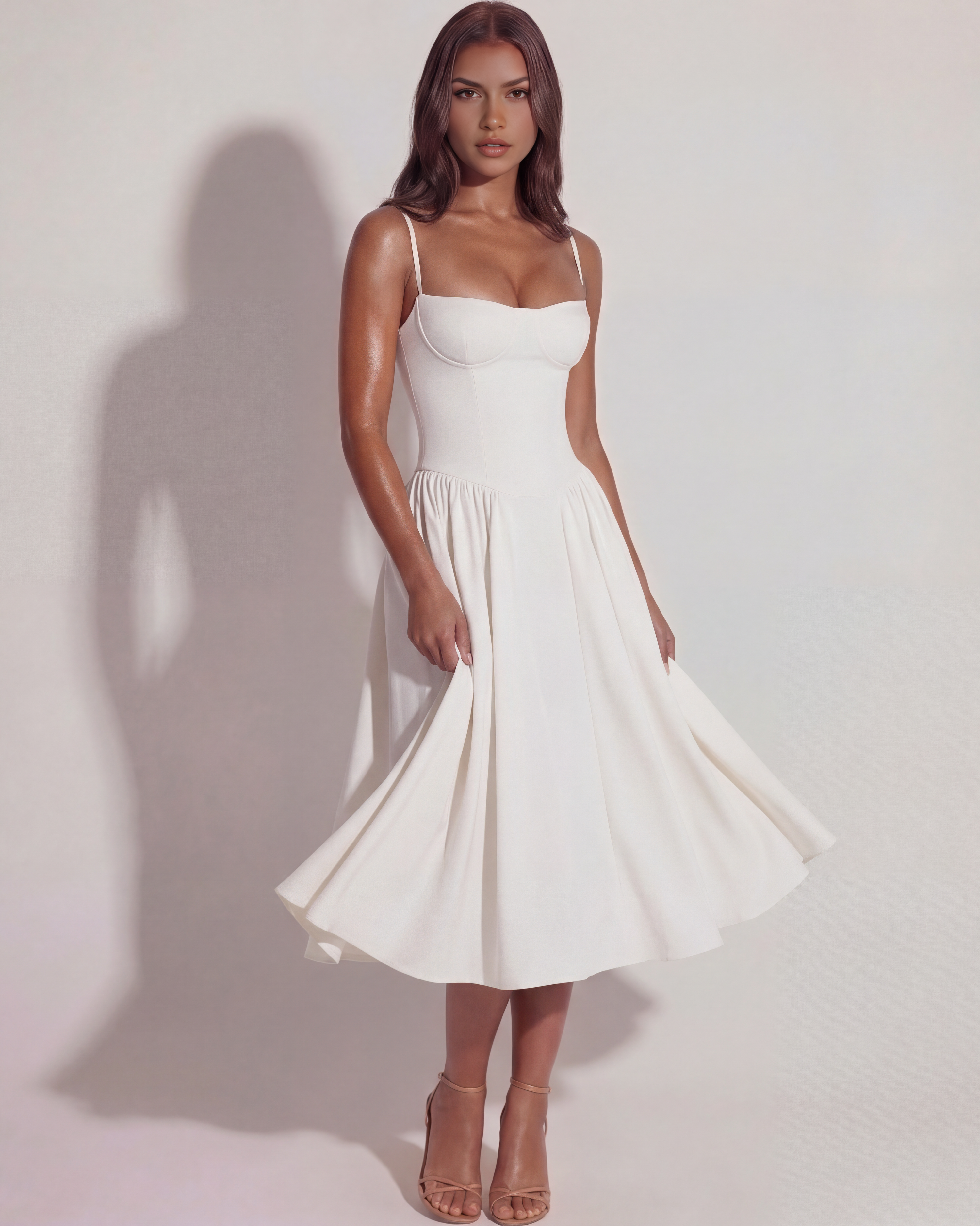 Eliza | Bustier Corset Square-Neck Full-Skirt Pocket Midi Dress