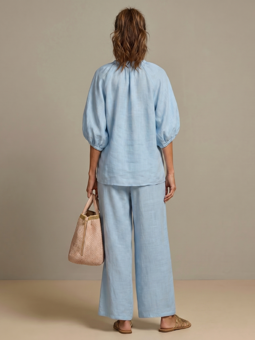 Marlene | Linen Zip-Front Balloon-Sleeve Co-ord Set