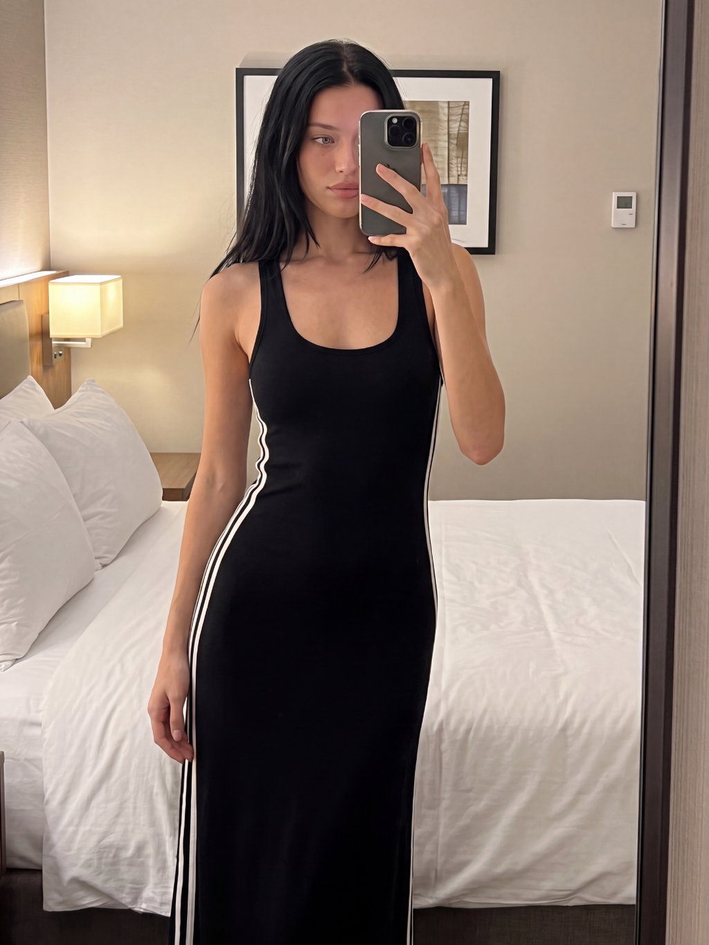 WYNN Women's Side-Stripe Racerback Bodycon Tank Maxi Dress