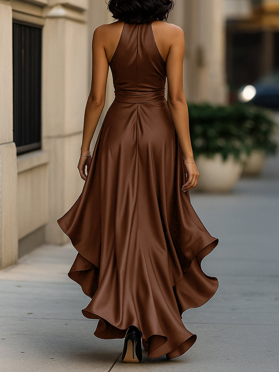 Mia | Halter Wrap High-Low Maxi Dress