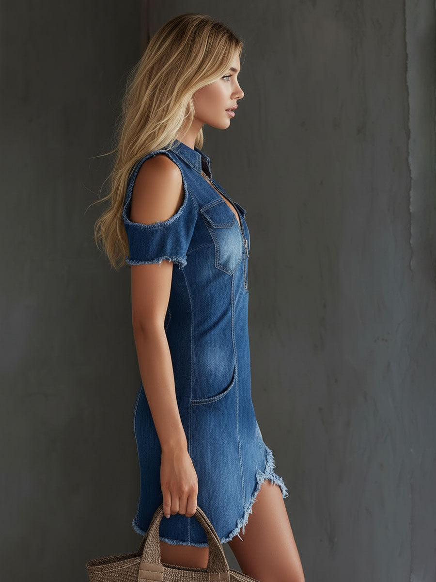 Lauren | Denim Cold-Shoulder Shirt Dress