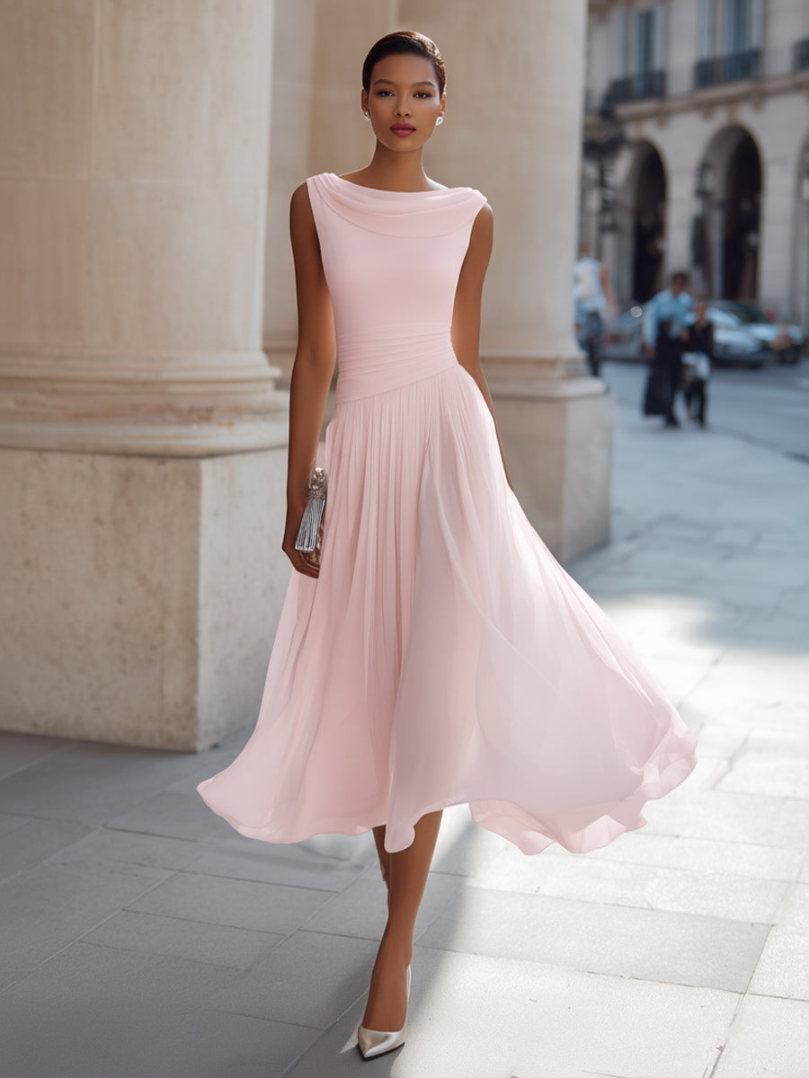 Rose | Draped Cowl Neck Pleated Midi Dress