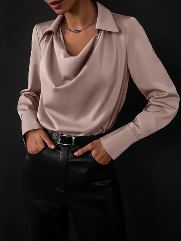 Gabrielle | Satin Collared Cowl-Neck Top