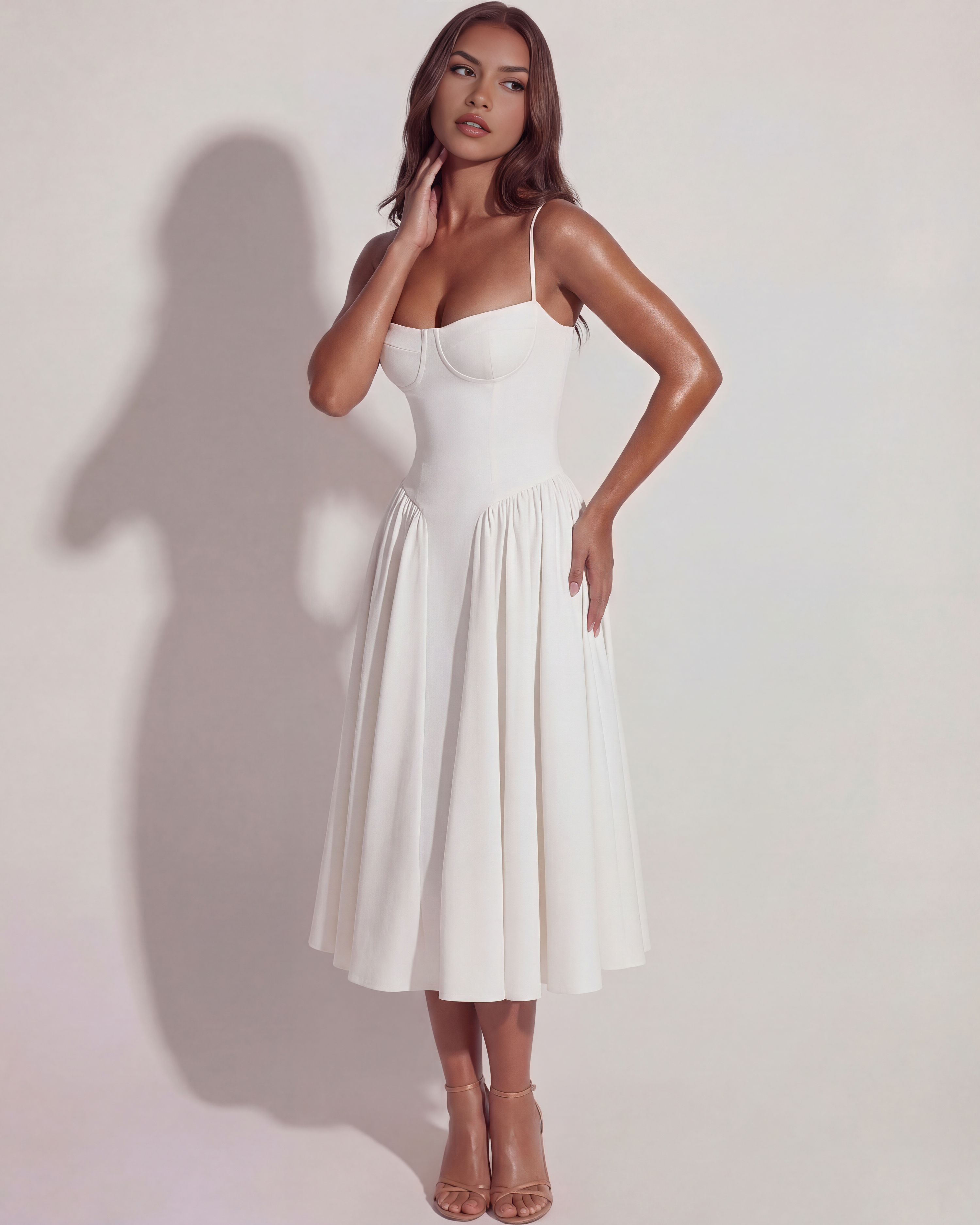 Eliza | Bustier Corset Square-Neck Full-Skirt Pocket Midi Dress