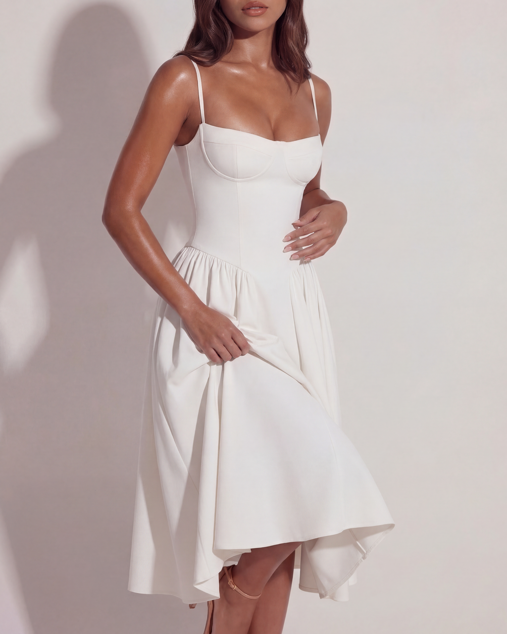Eliza | Bustier Corset Square-Neck Full-Skirt Pocket Midi Dress