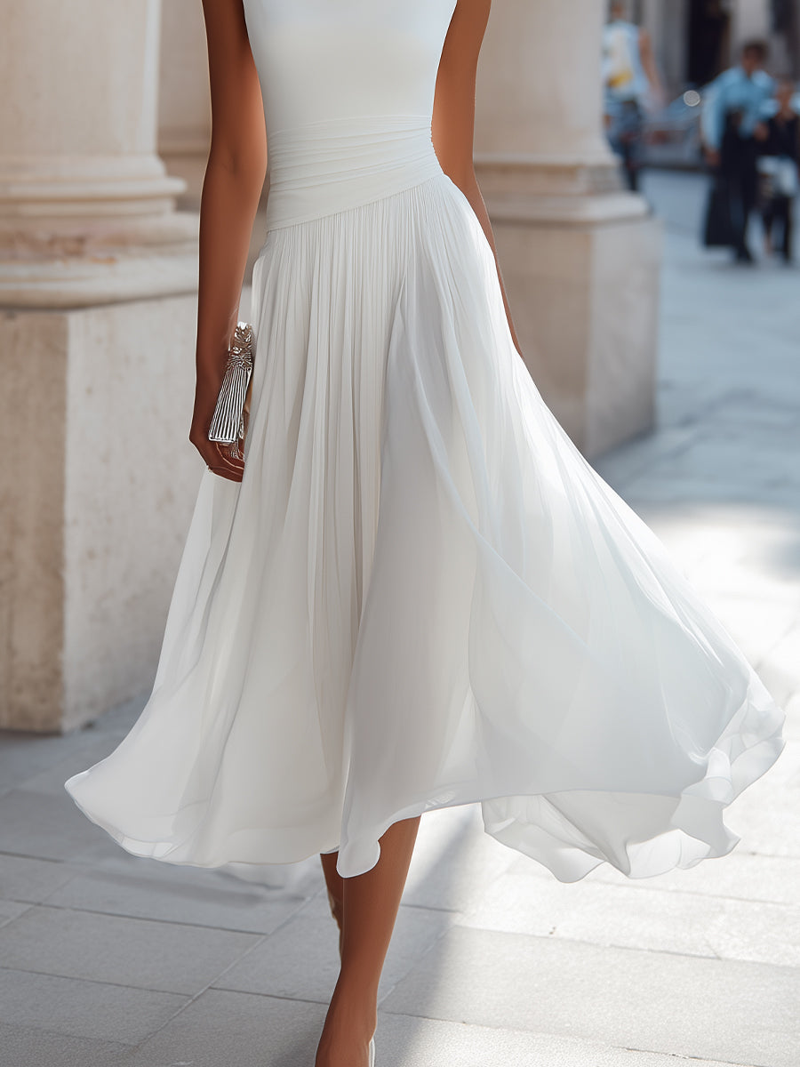 Rose | Draped Cowl Neck Pleated Midi Dress