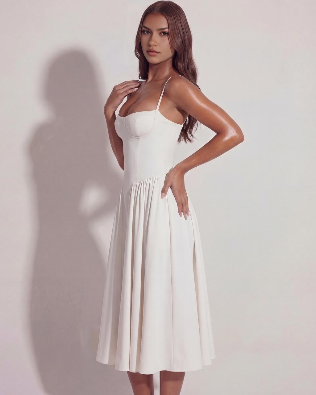Eliza | Bustier Corset Square-Neck Full-Skirt Pocket Midi Dress