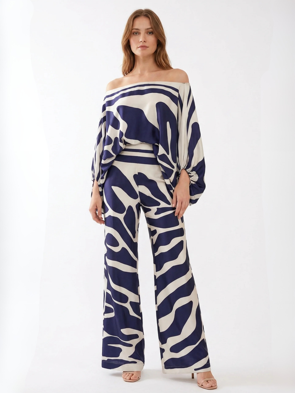 SERAFINA Women's Off Shoulder Abstract Print Wide Leg Trouser Set