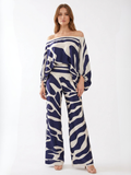 SERAFINA Women's Off Shoulder Abstract Print Wide Leg Trouser Set
