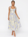NELLIE Women's Floral Tie-Strap Ruched Bodice Maxi Dress