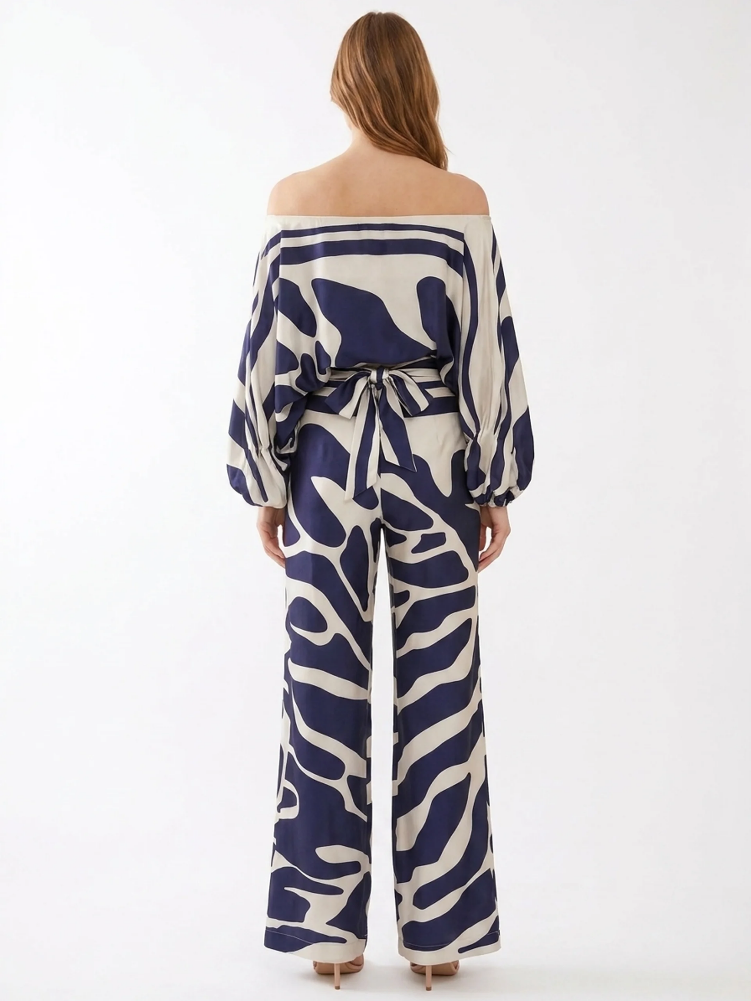 SERAFINA Women's Off Shoulder Abstract Print Wide Leg Trouser Set