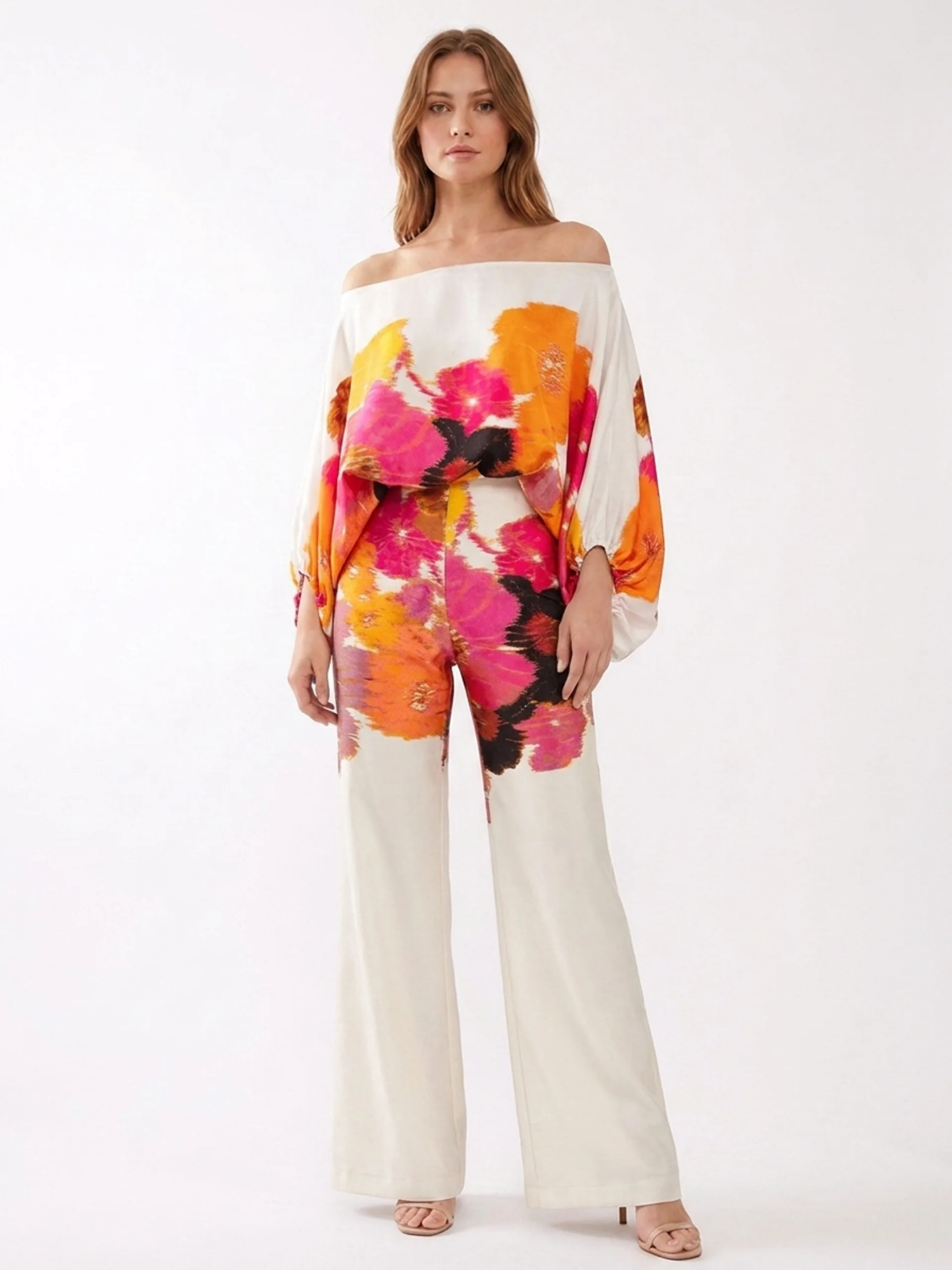 SERAFINA Women's Off Shoulder Abstract Print Wide Leg Trouser Set