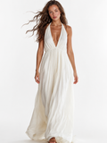 GEORGINA Women's Deep V-Neck Halter Backless Flowy Maxi Dress