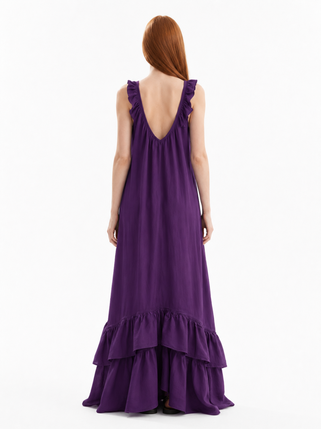 REIGN Women's Sleeveless Ruffle V-Neck Boho Maxi Dress