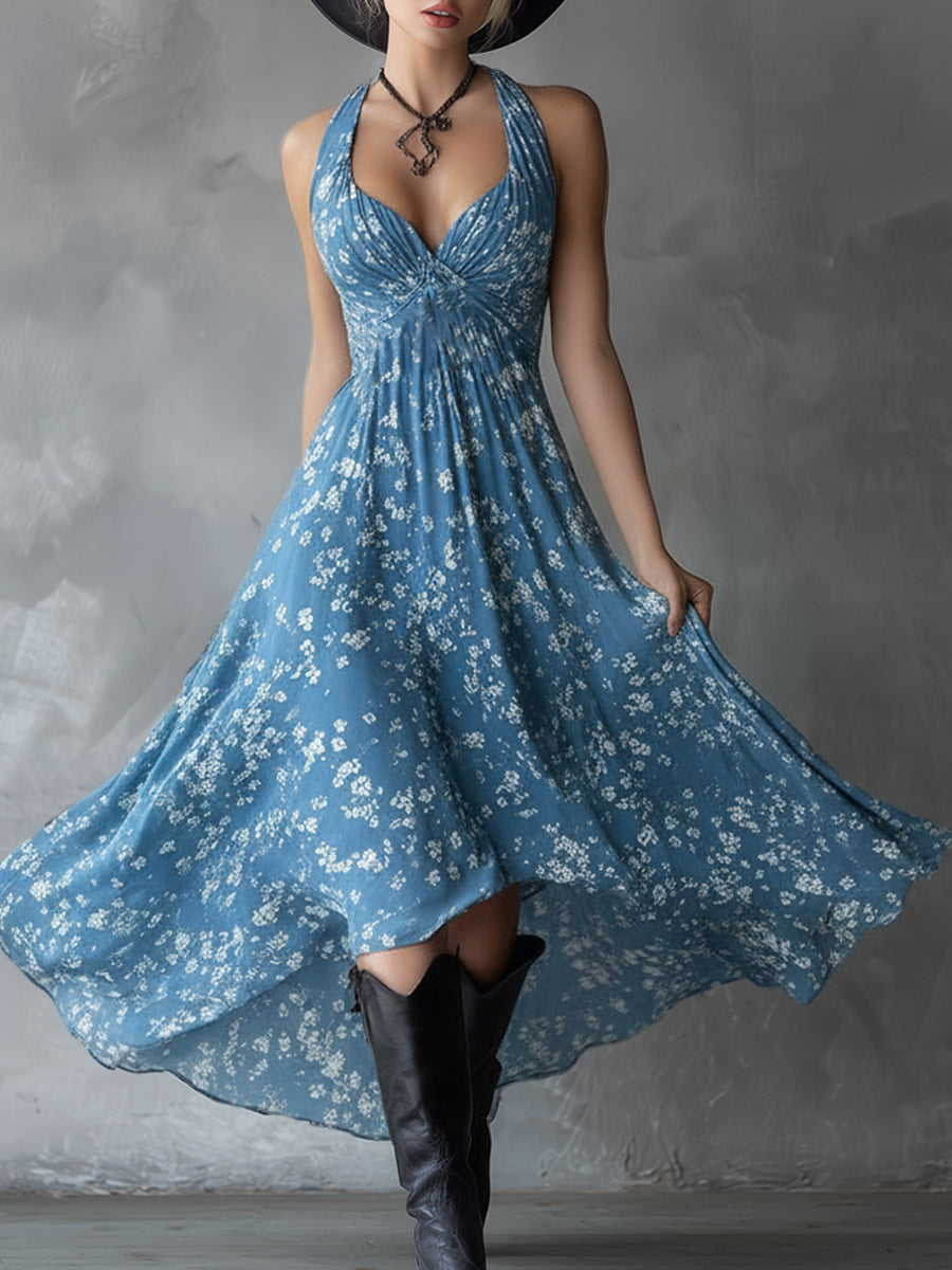 Melissa | Floral Chiffon Halter Maxi Dress