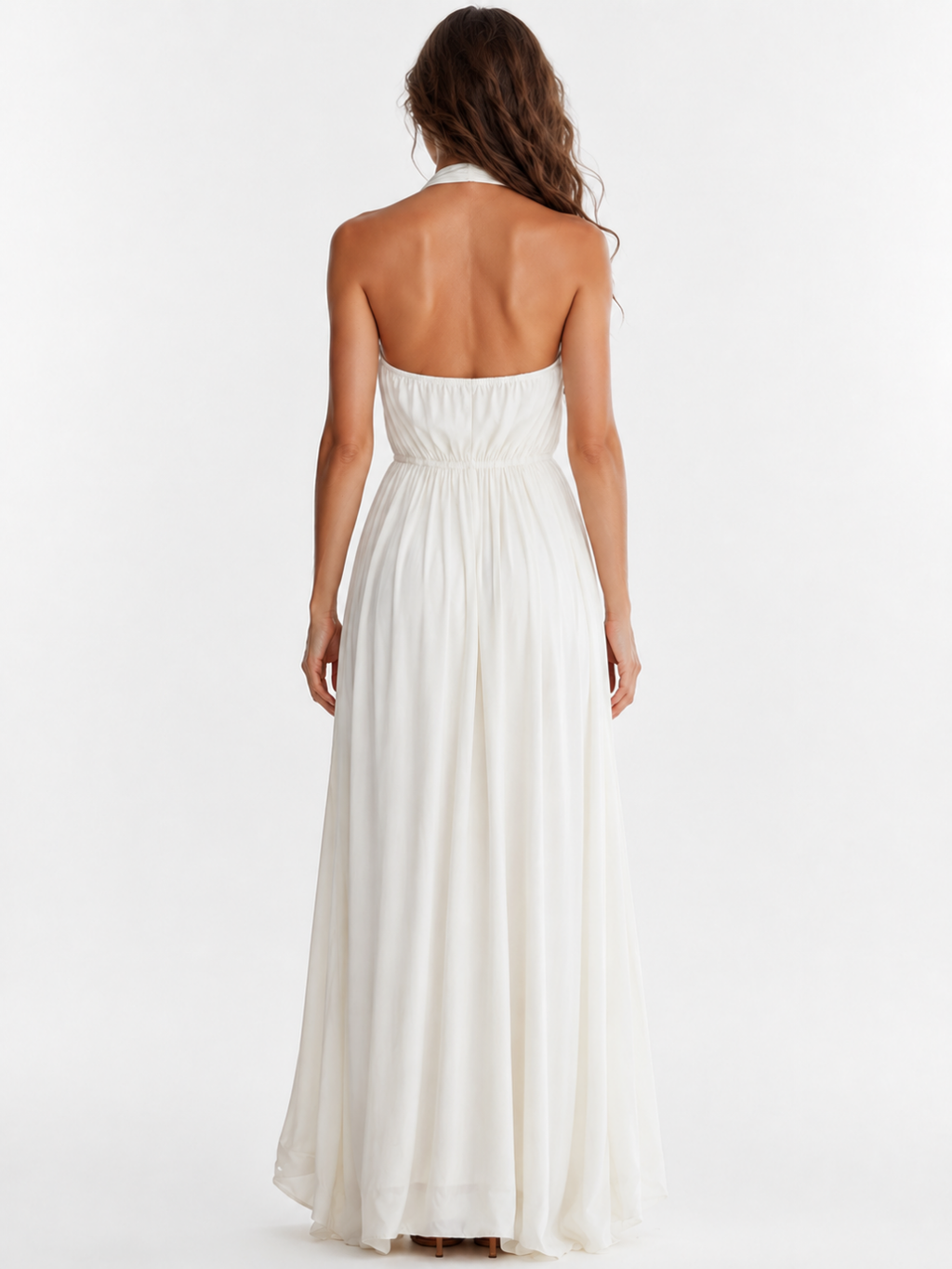 GEORGINA Women's Deep V-Neck Halter Backless Flowy Maxi Dress
