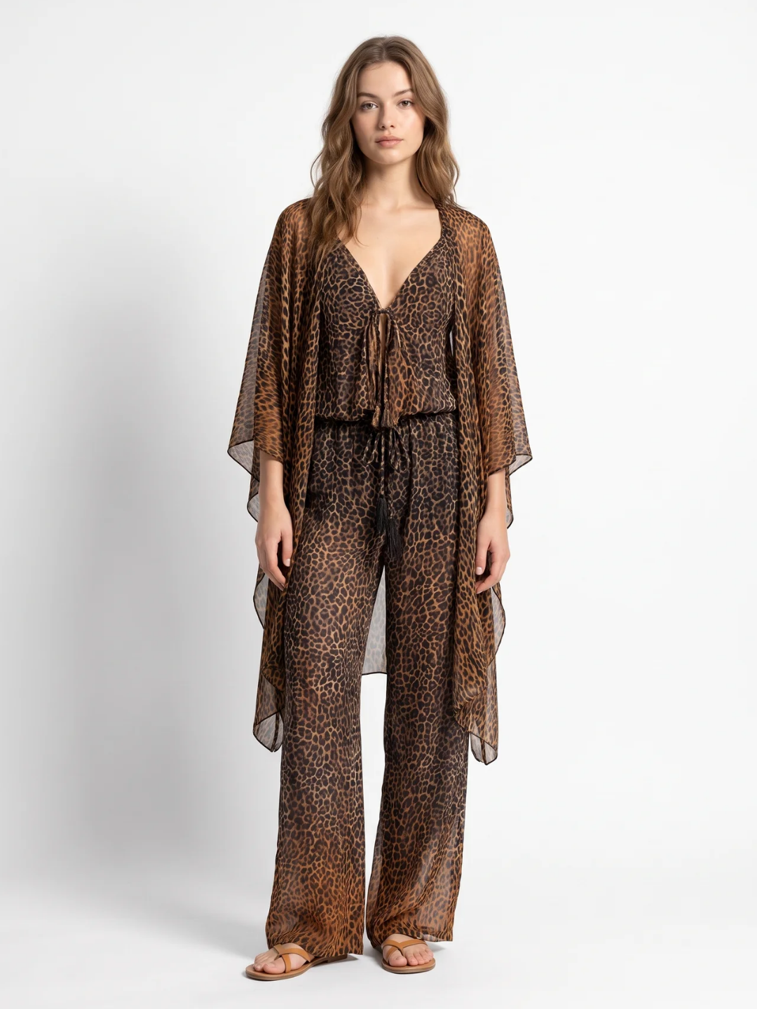 Avery | Leopard Print Kimono Wide-Leg Two-Piece Set
