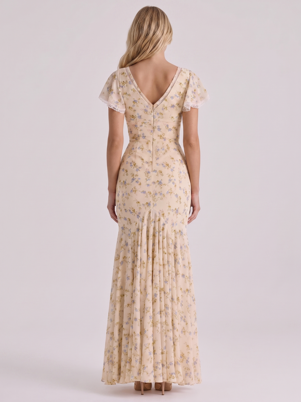 Madelyn | Ditsy Floral Flutter Sleeve High-Low Maxi Dress