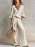 Robin | Linen V-Neck Wide-Leg Co-ord Set