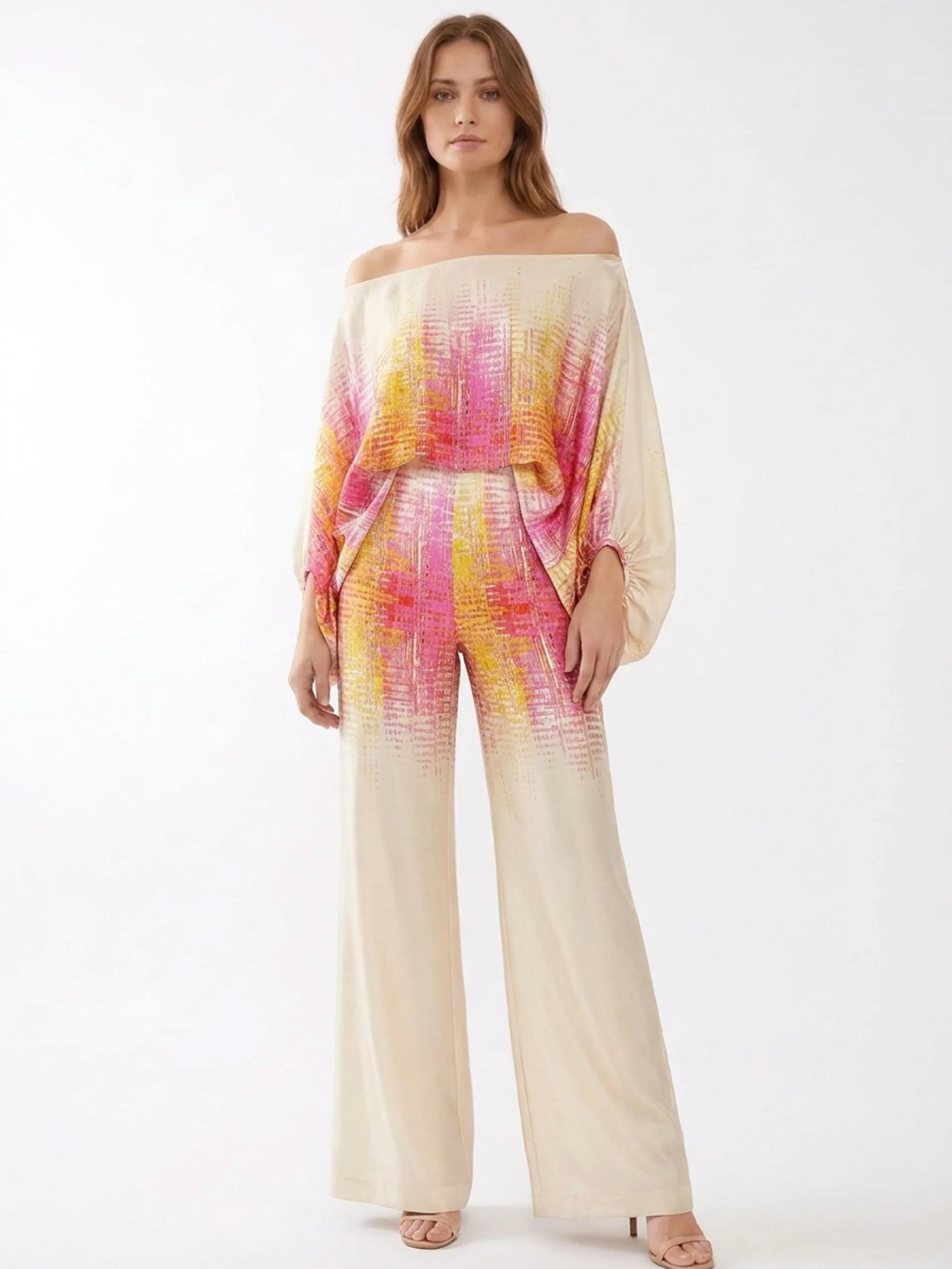 SERAFINA Women's Off Shoulder Abstract Print Wide Leg Trouser Set