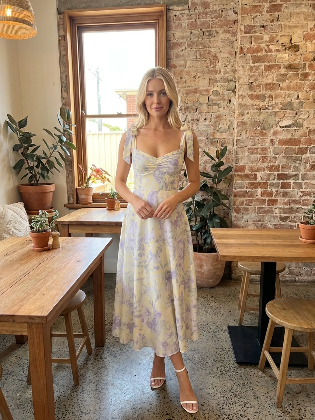 NELLIE Women's Floral Tie-Strap Ruched Bodice Maxi Dress