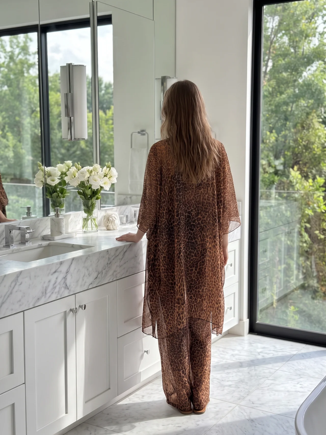 Avery | Leopard Print Kimono Wide-Leg Two-Piece Set